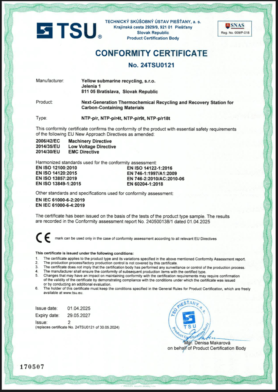 TSU Conformity Certificate 24TSU0121 (CE, LVD, EMC)
