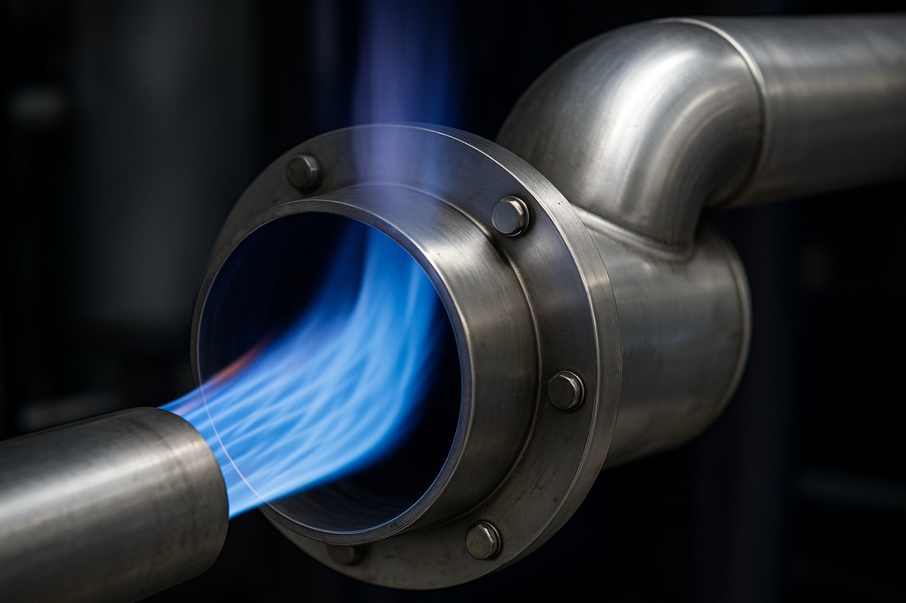 Industrial flare stack burning syngas